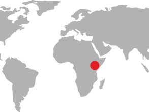World map pointing to the Kenya and Uganda