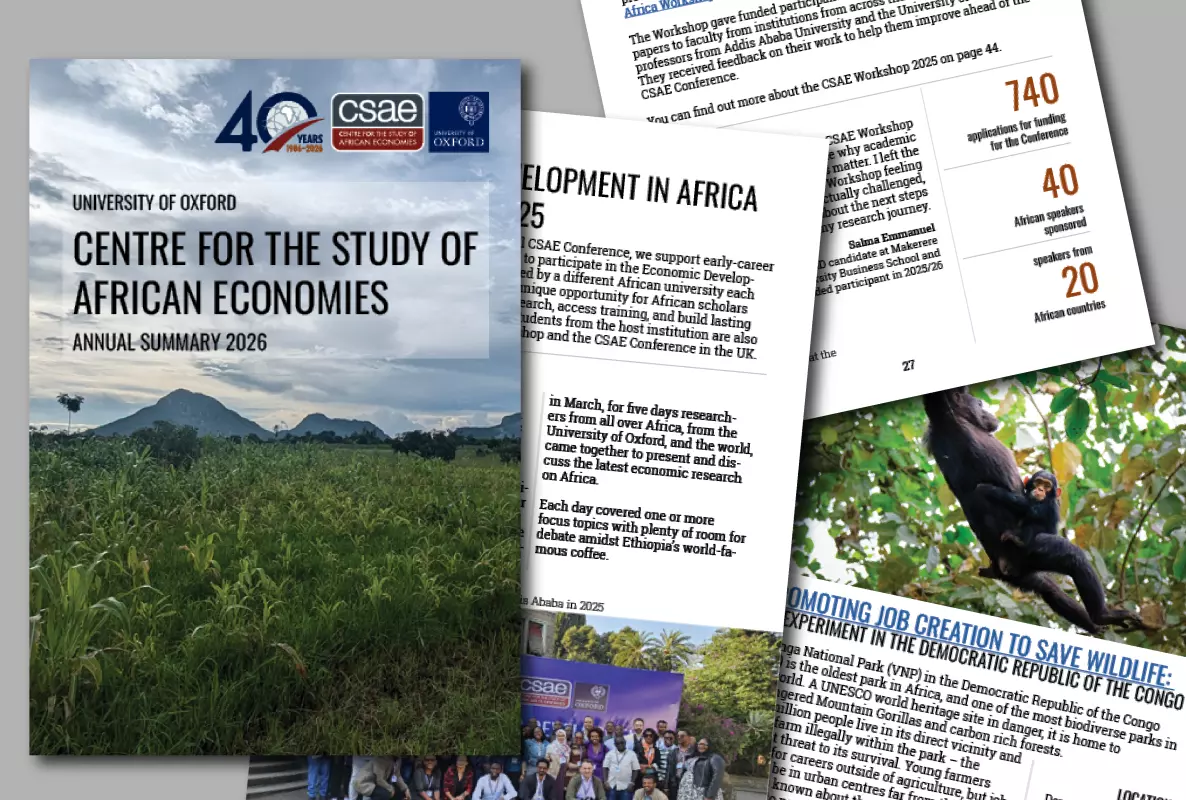 Pages from the CSAE Annual Summary 2026 booklet on a grey background