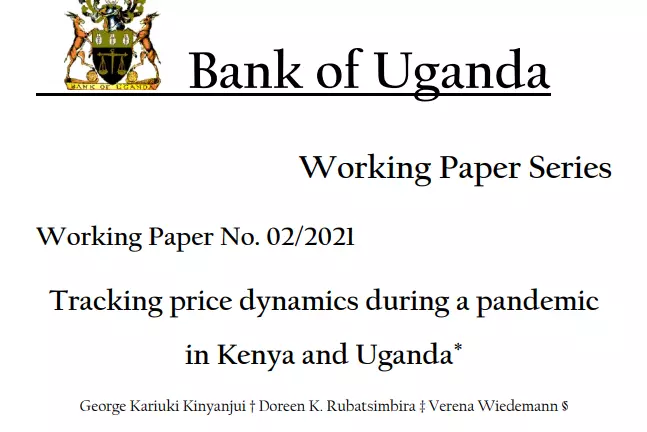Screenshot of first page of Bank of Uganda Working paper with BOU Crest