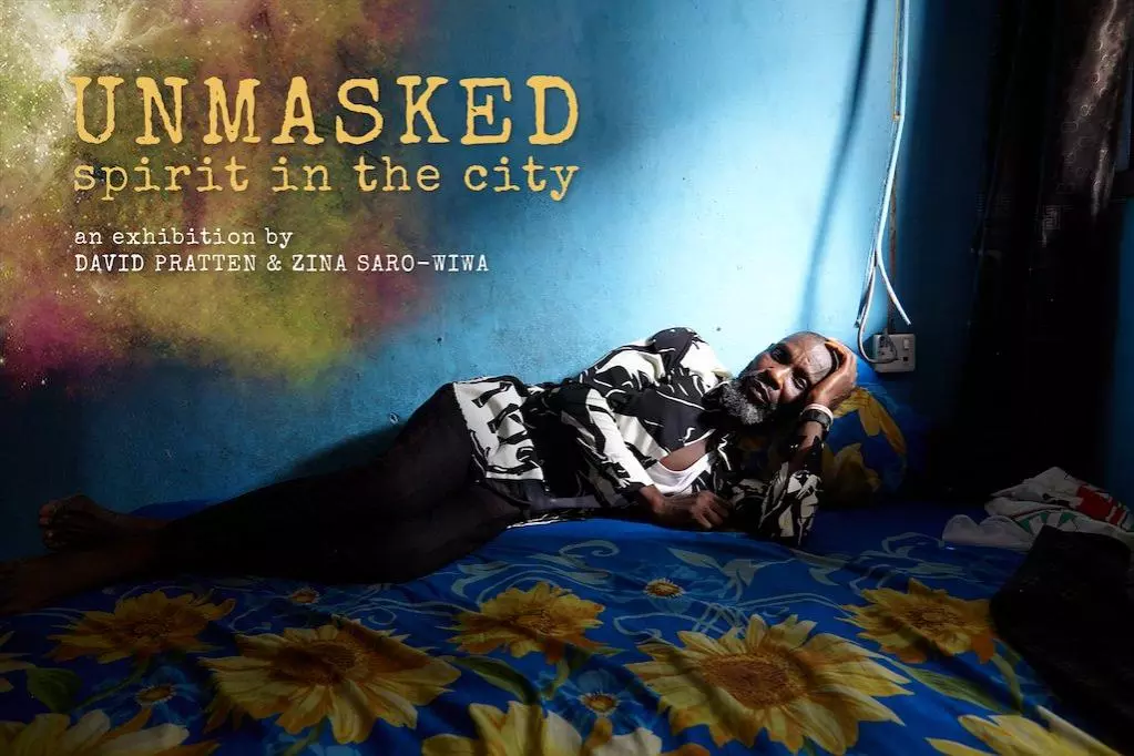 person lies on bed in dark room - poster for exhibition