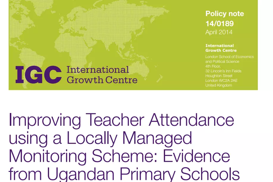 IGC Policy note screenshot on improving teach attendance using locally managed monitoring scheme in Uganda