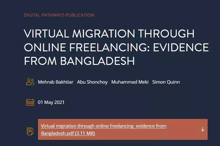 Screenshot of digital pathways paper on virtual migration in Bangladesh