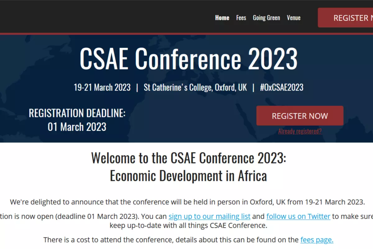 Screenshot of hompage of CSAE 2023 website
