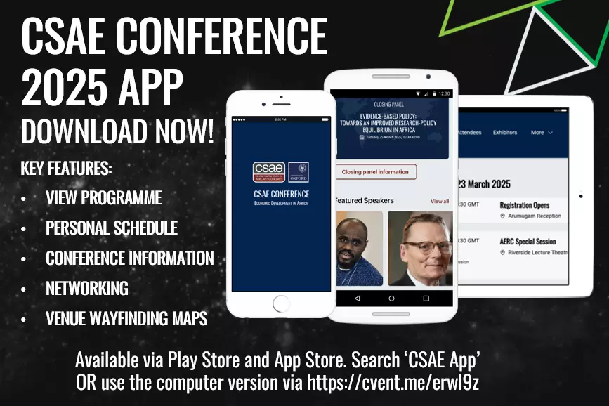 CSAE Conference 2025 app download now graphic with screenshots from the app, key features listed, all on black background