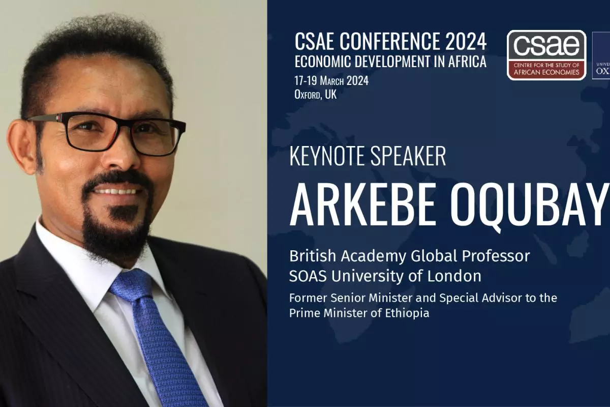 Photo of Arkebe Oqubay with information about his role as the keynote speaker
